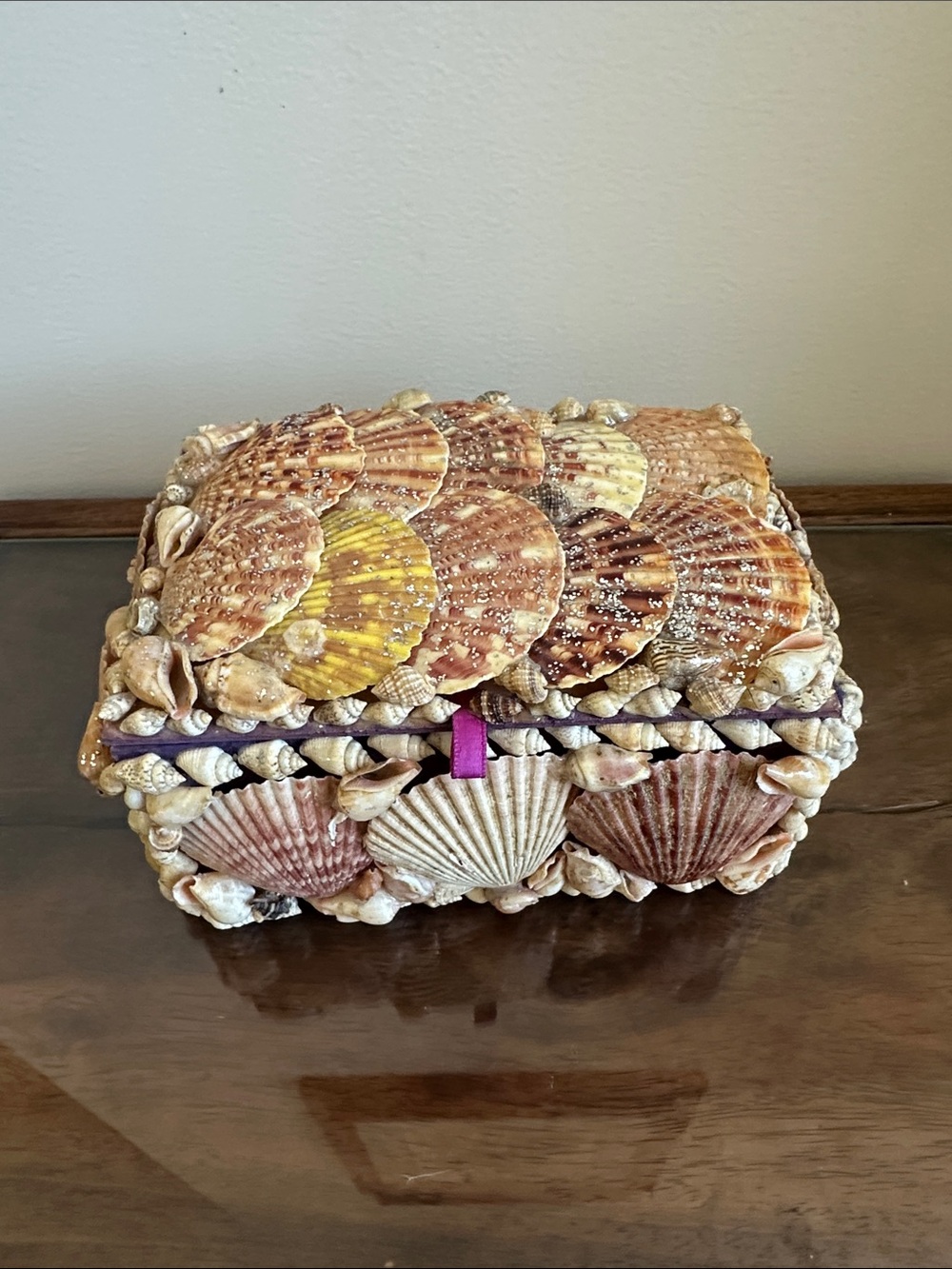 Vintage Seashell Handmade Seashell Jewelry Trinket Box - Multicolor